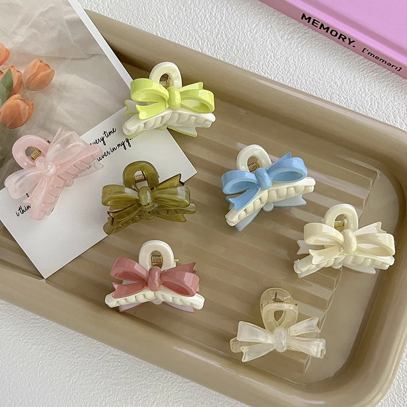 1 Pc Colorful Trumpet Bow Grab Clip Ins Princess Hair Grab Clip Fashionable Summer Small Hair Grab Hair Accessories