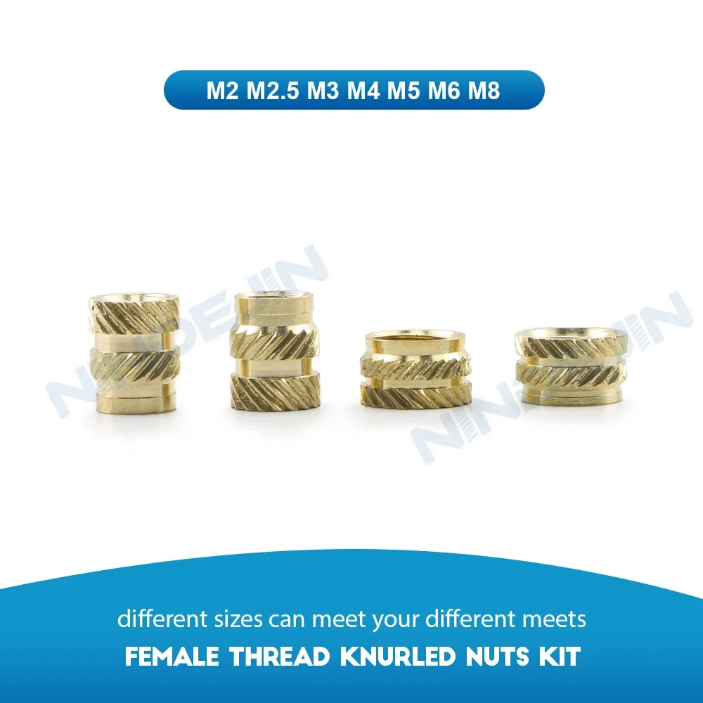 NINDEJIN 5-50pcs Brass Insert Nut Knurled Nut M2 M3 M4 M5 M6 M8 Heat Set Insert Thread Knurled Nut for 3D Printing Parts Laptop