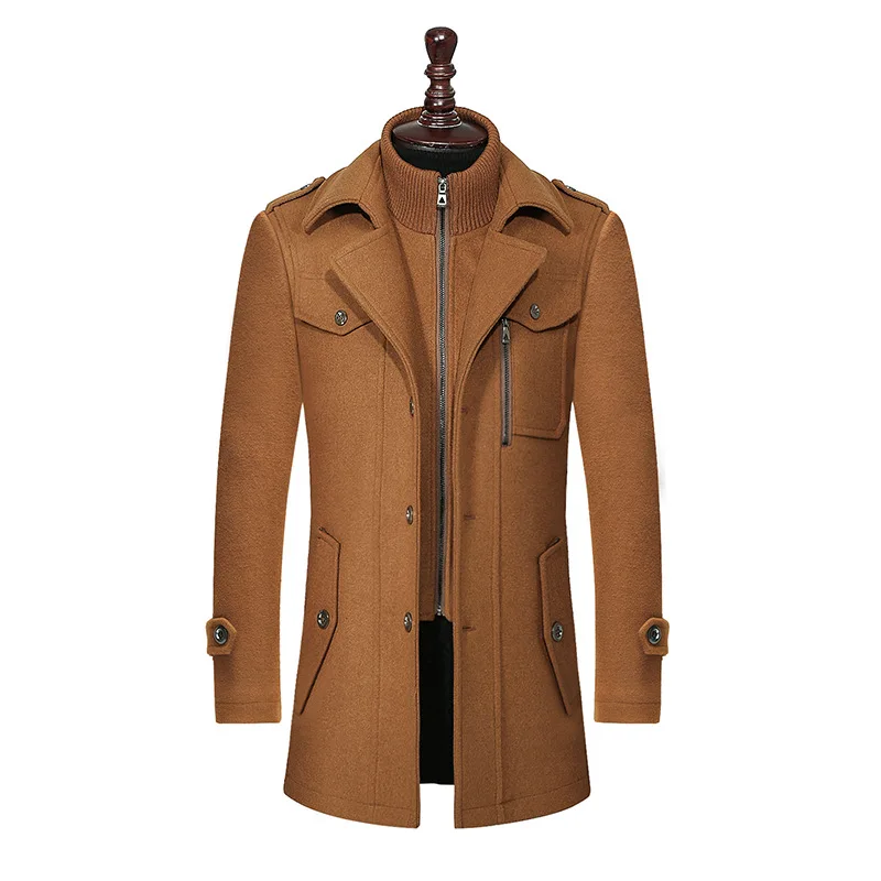 

Men Long Sleeve Wool Jackets Spliced Blends Coat Single Breasted Cardigan Stand Collar Outerwear Pockets Solid Casual Loose