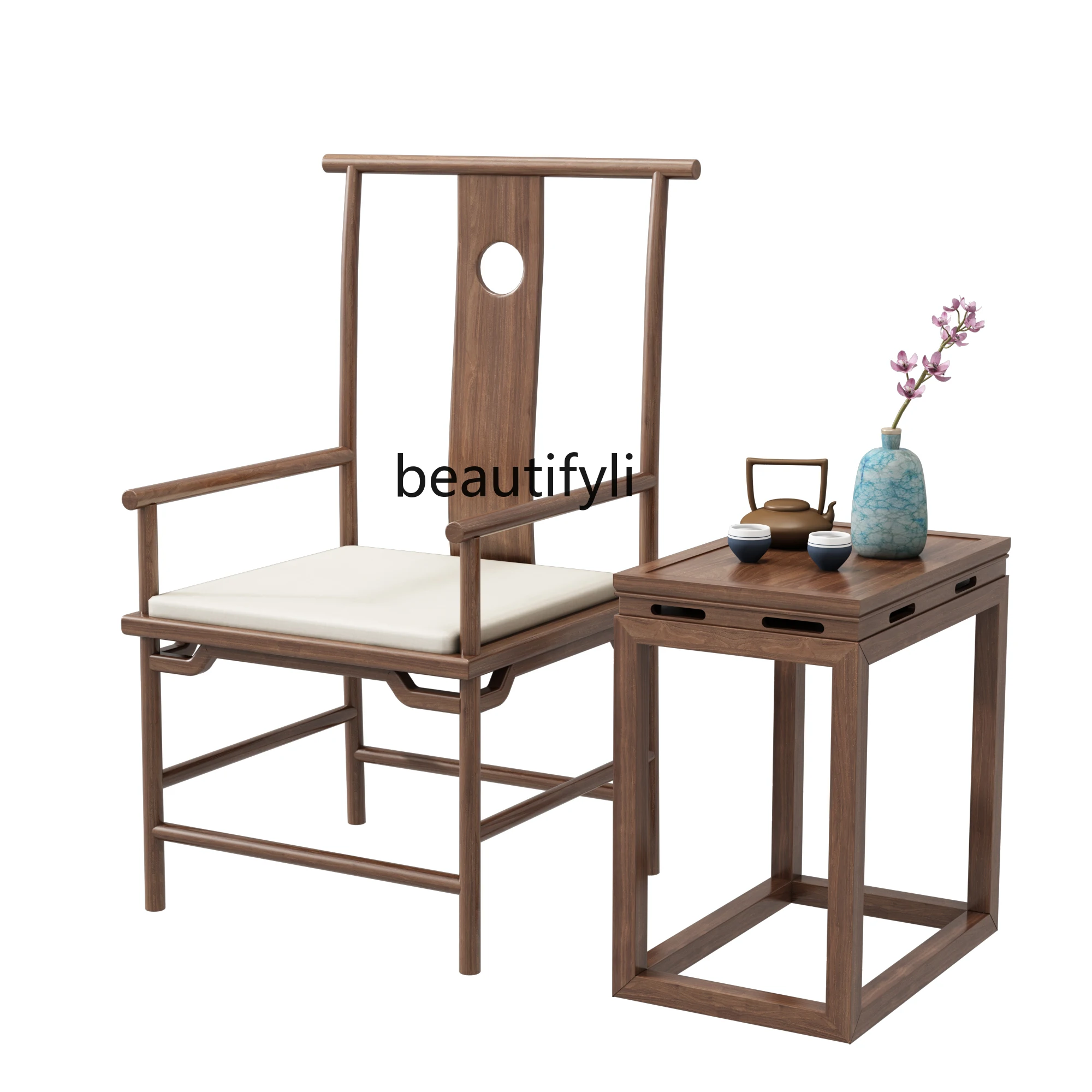 New Chinese black walnut tea chair solid wood zen chair ash wood official hat chair