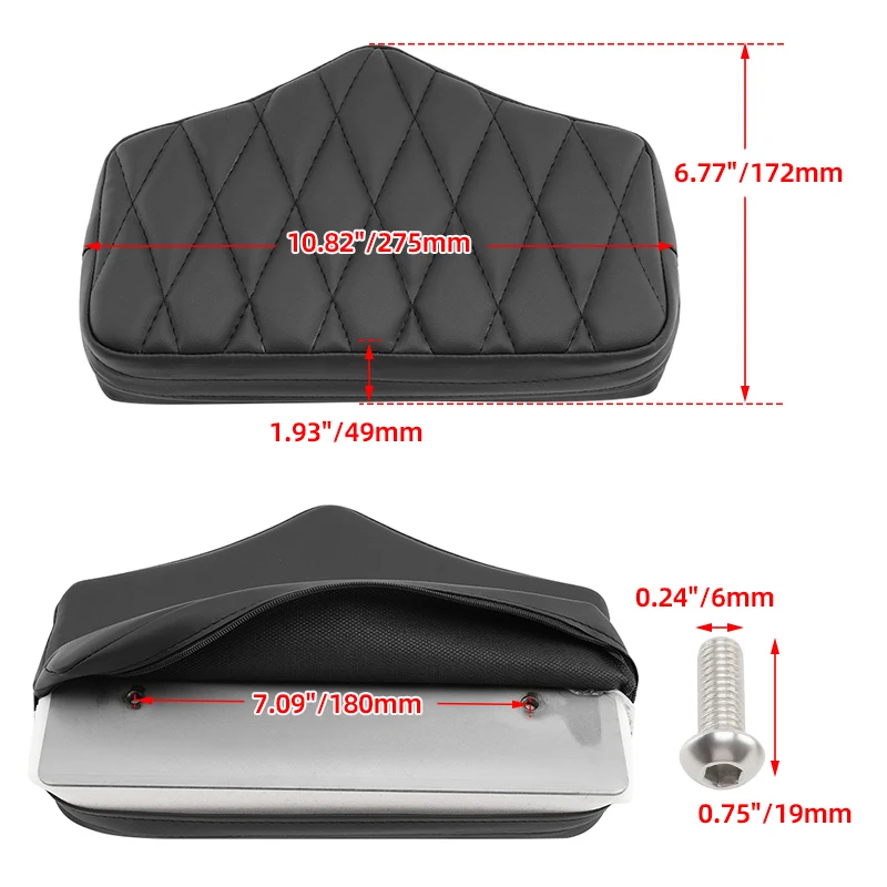For Harley Yamaha Honda Suzuki Kawasaki Chopper Cruiser Motorcycle Universal Backrest Rear Sissy Bar Black Back Cushion Pad