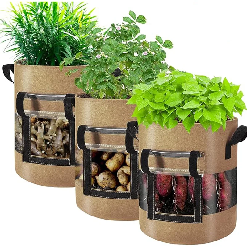 1pc 360° Transparent Window Potato Planter Bag, Breathable Non-Woven Fabric Pot for Vegetables & Herbs, See-Through Design