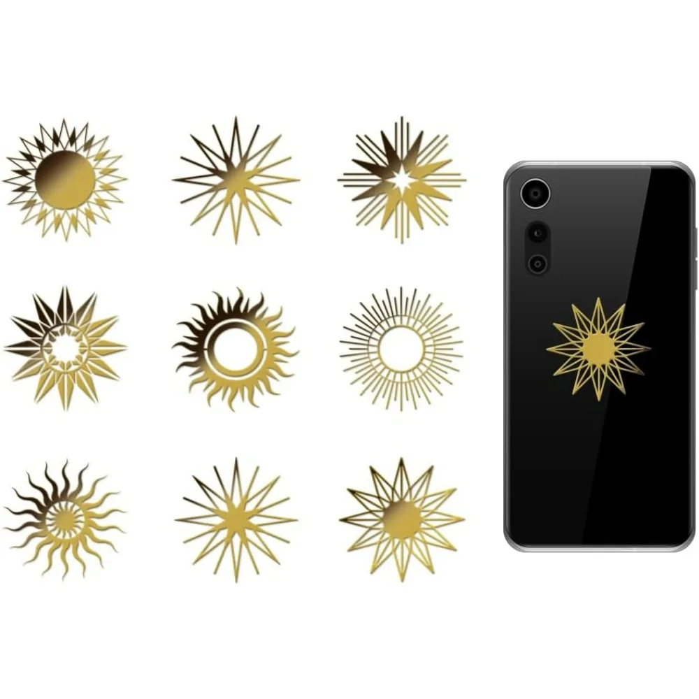9pcs 1.6x1.6 inch Golden Metal Stickers Sun Metal Stickers Self Adhesive Fantasy Sticker Epoxy Star Pyramid Sticker for DIY