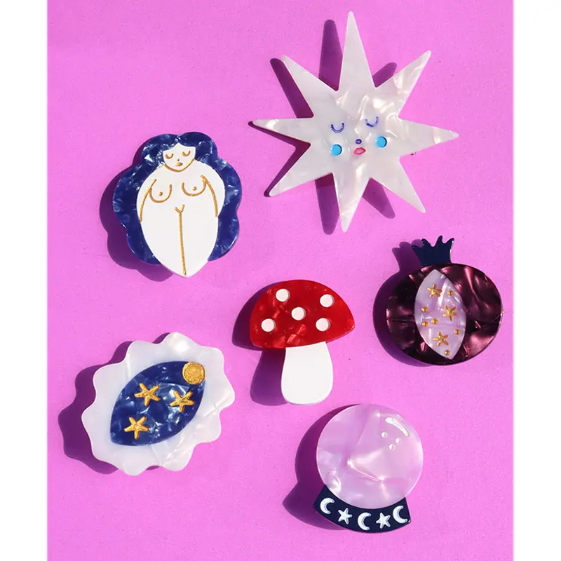 Geometry Irregular Star Moon Planet Mushroom Painting Abstract Human Body Line Hair Pins for Women Trendy Personality Barrettes