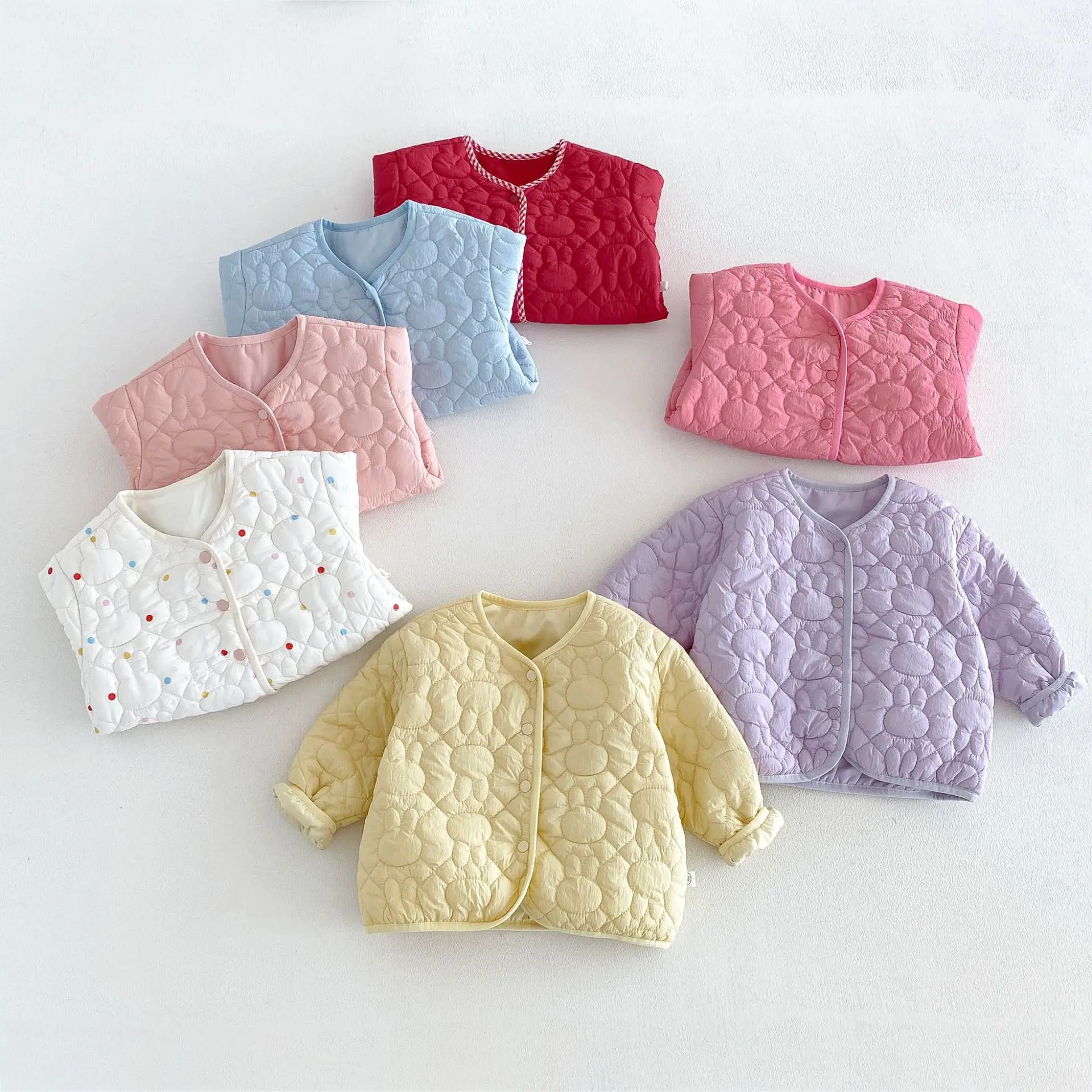 2026 New Winter Girls Quilted Bunny Padded Coat | Polka Dot Thick Cotton Jacket | Cute Warm Outwear