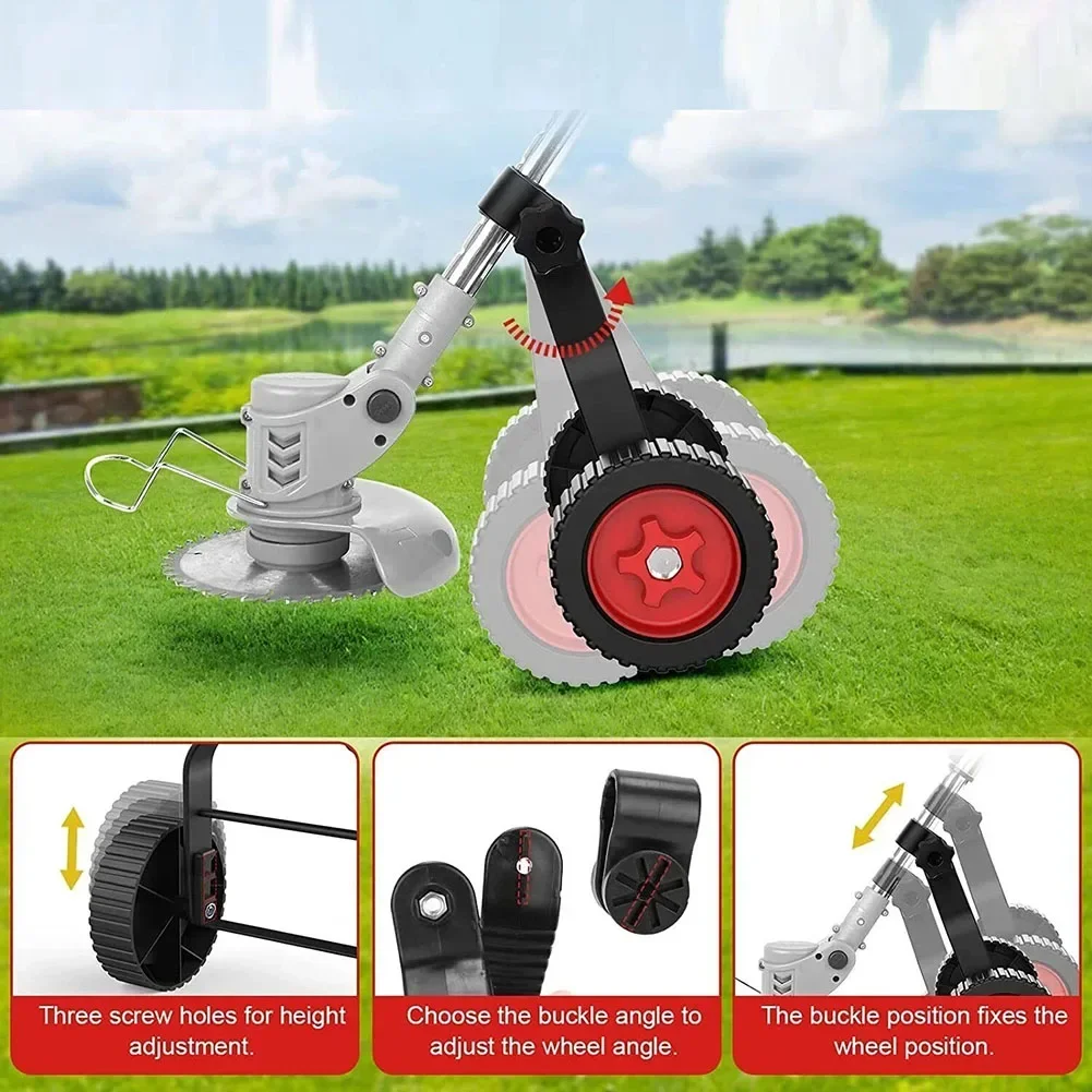 Universal String Trimmer Grass Eater Weed Cutter Adjustable Support Wheels Set For Cordless Grass Trimmer Auxiliary Wheels