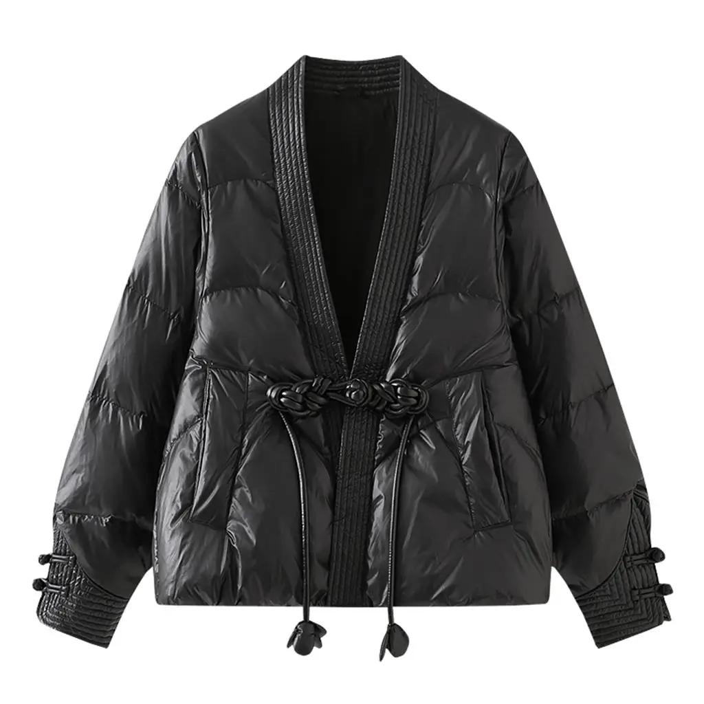 2024 Autumn/Winter New Women\'s Oversized Down Cotton Jacket V-neck Commuter Jacket