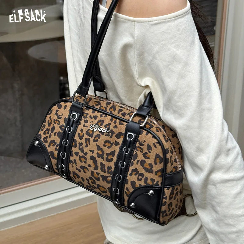

ELFSACK 2025 Winter New Arrivals Y2K Vintage Leopard Crossbody Bag For Woman