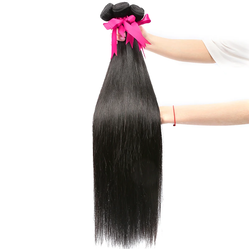 MELODIE 40 44 Inch Bone Straight Human Hair Weave Bundles Natural Black Human Hair Extensions Brazilian