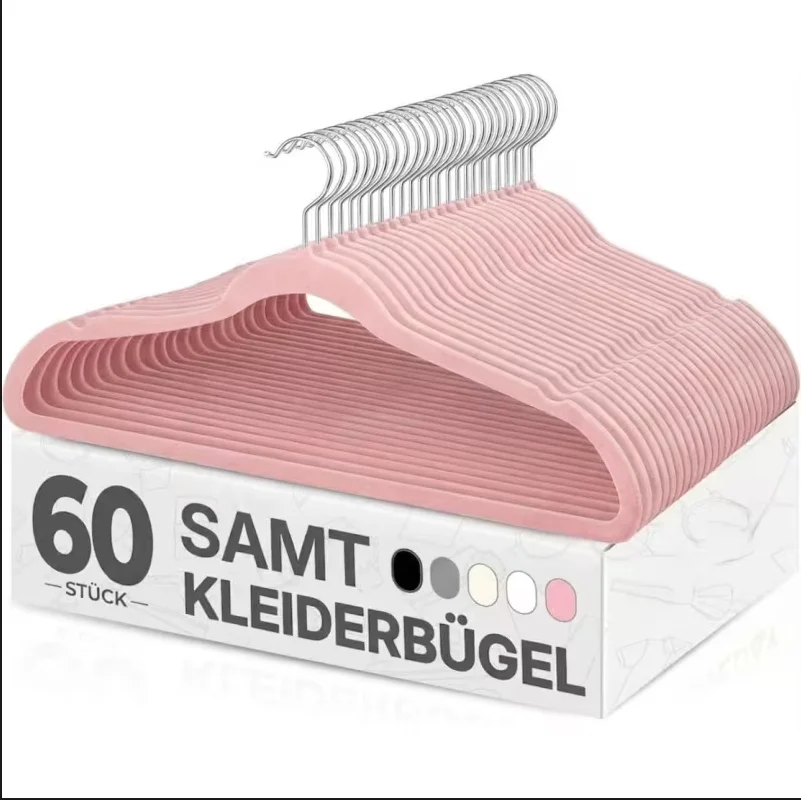 60er-Pack Schwarze Samt-Kleiderbügel | Mit 360°-Schwenkhaken, platzsparend & ultraschlank – Ideal für Tops, Blusen, Shorts, Pullover, Mäntel & Anzüge