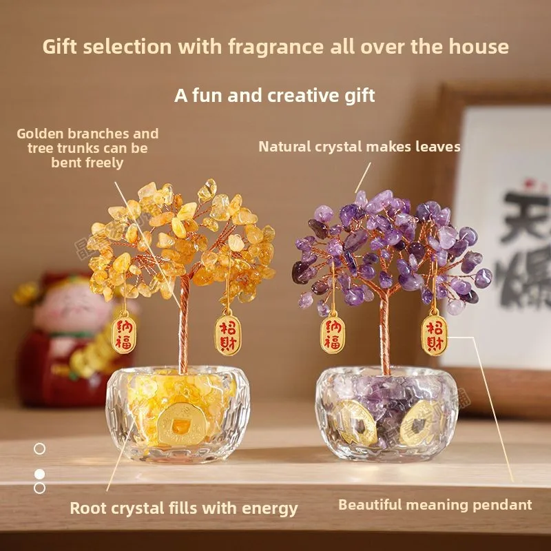 

Creative Feng Shui High-end Crystal Money Tree Ornament Car Office Desk Ornament Home Decor for Prosperity Home Accessories