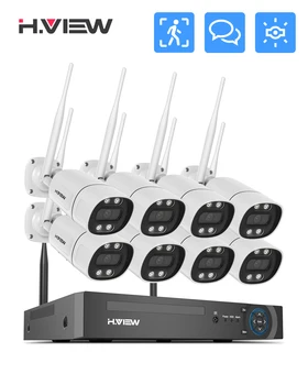 H.view 8CH 5mp Drahtlose Wifi Kamera Sicherheit System CCTV Kamera Video Überwachung Kit NVR Indoor Outdoor Zwei-Wege audio Xmeye