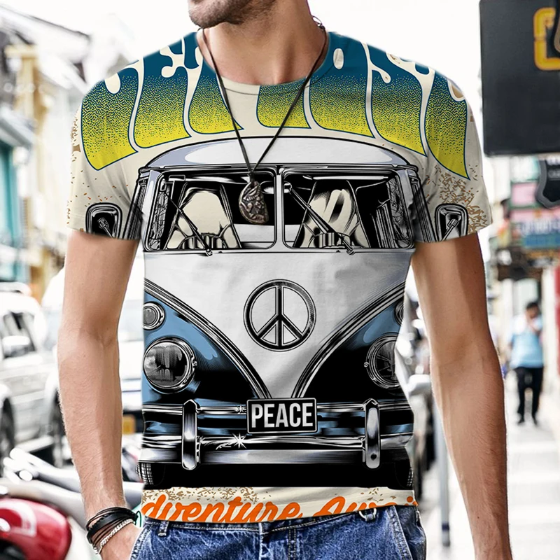 

Classic Car Graphics 3D Harajuku Print Vintage Men's Casual Sports Fashion Oversized Round Neck Short Sleeve T-shirt Summer Top