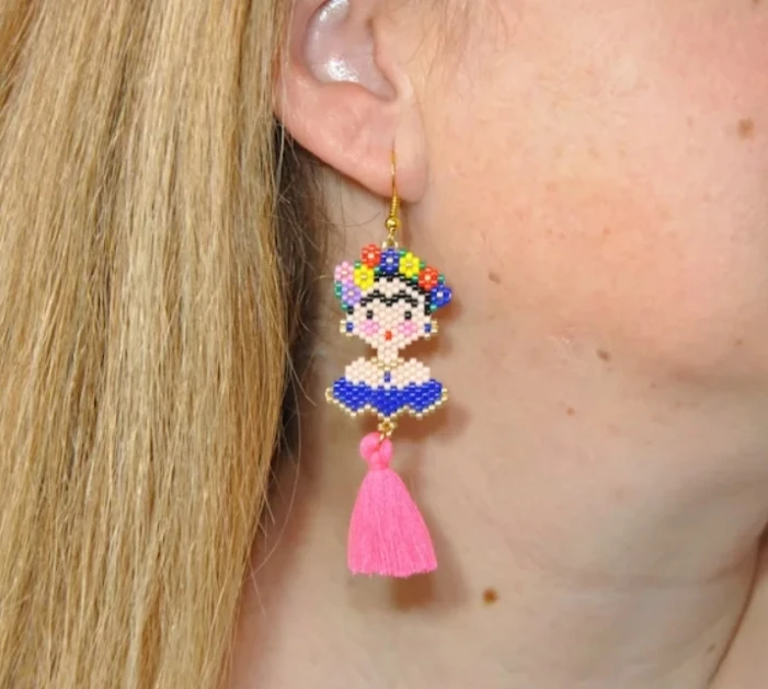 Mexico Artist Frida Pattern Handmade Woven Earring Jewelry Miyuki Beads Earring