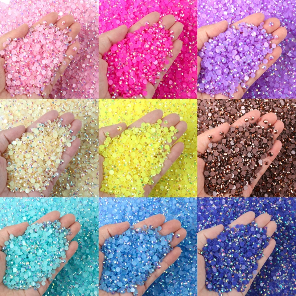 Cyrkonie z żywicy Flatback okrągłe galaretki Rhinestone bez mocowania na gorąco kryształowe klejnoty dla majsterkowiczów rzemiosło ubrania kubki makijaż twarzy Manicure