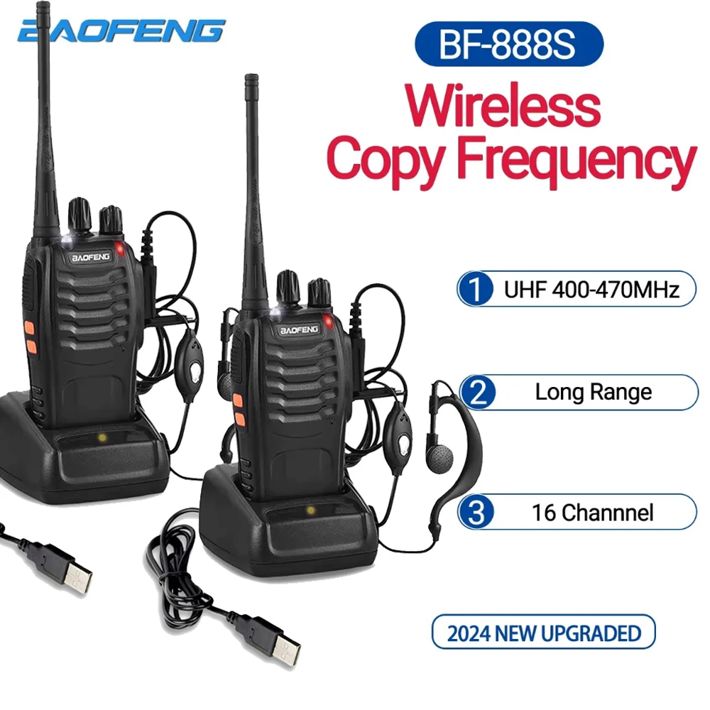 2PCS Stuks Baofeng 888S Walkie Talkie BF-888S 5W Ham Tweeweg Radio Set UHF 400-470Mhz 16ch Walkie-Talkie Transceiver USB charge