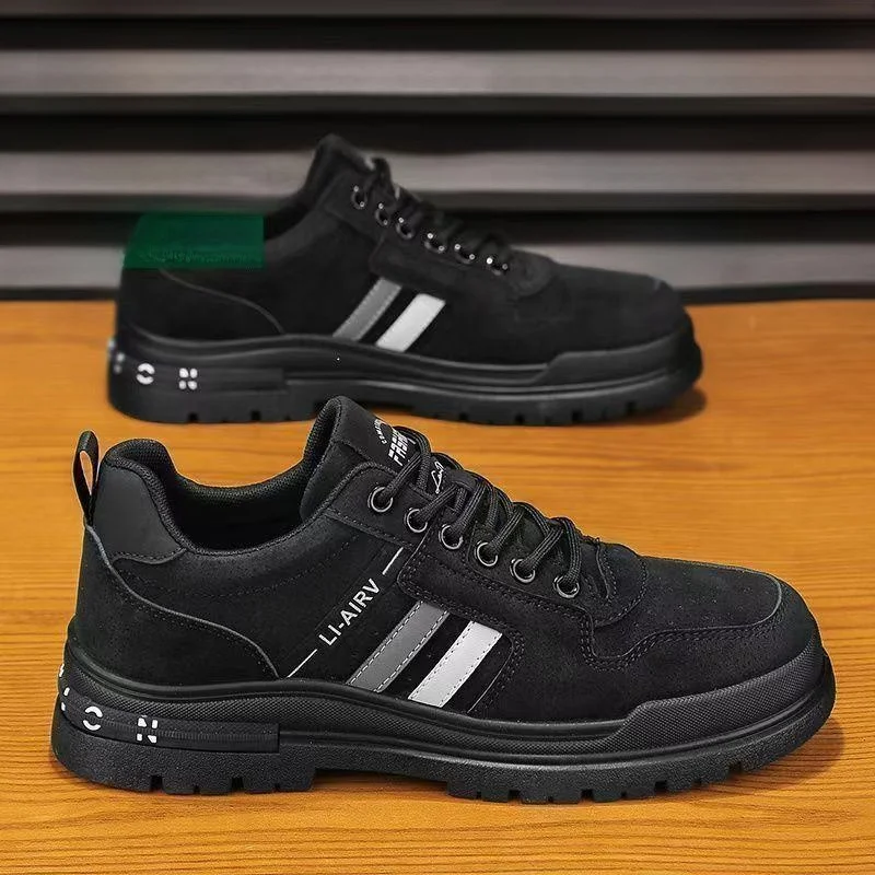 Men's Casual Comfortable Work Shoes Spring New Arrival Leather Patchwork Upgraded Ultrafiber Leather round Toe Flat Heel Rubb...