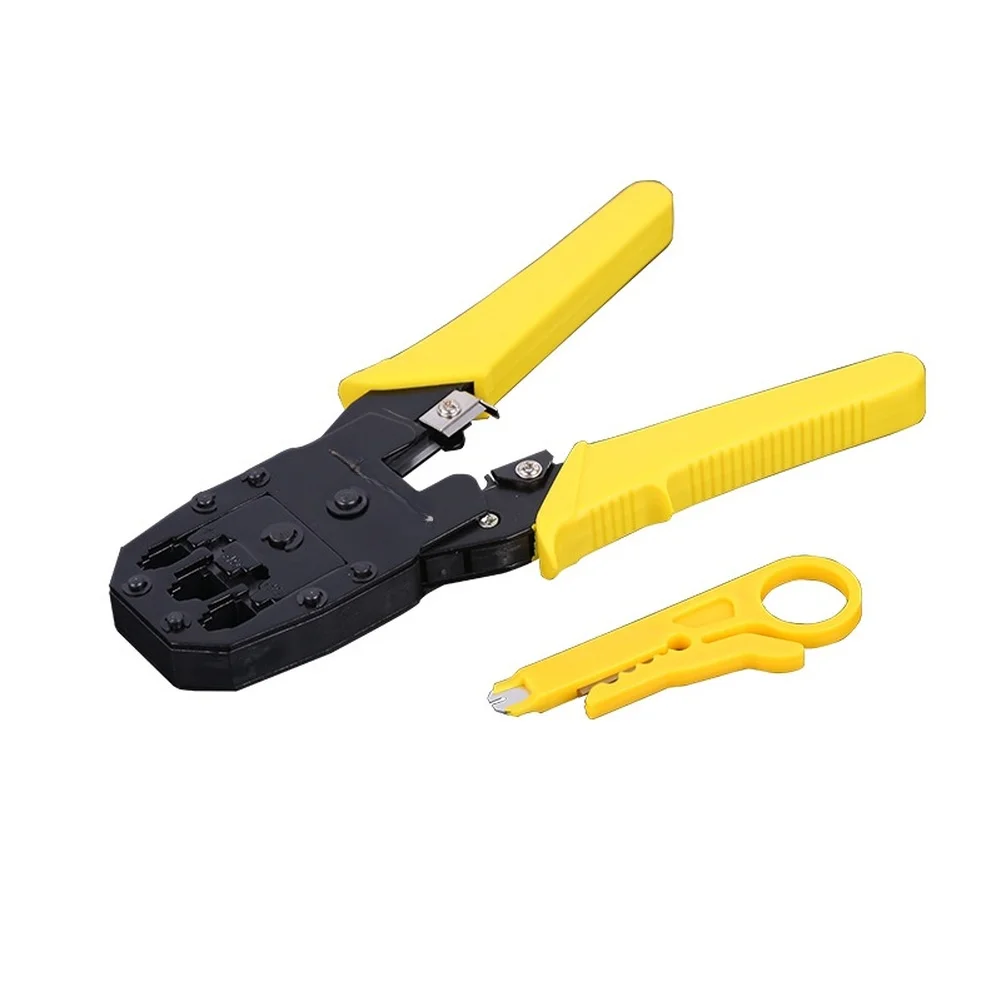 Yellow 3 In 1 Network Cable Pliers Crimping Stripping Cutting Tool High Carbon Steel Ergonomic Handle For RJ45 RJ12 Ethernet
