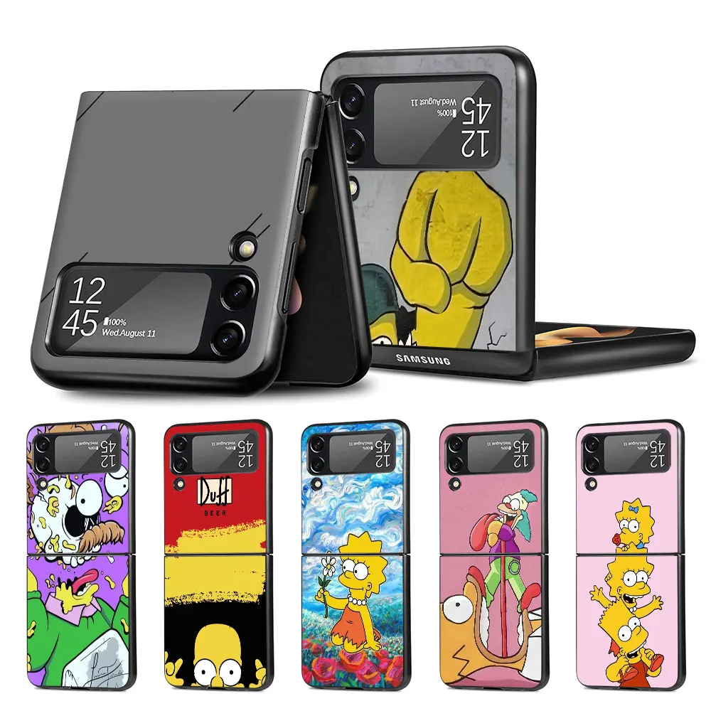 Funda de Disney de Homer los Simpson para Samsung Galaxy Z Flip4 Flip3 5G PC Hard Cell Phone Shell Z Flip 4 3 Black Coque Zflip4 Zflip3