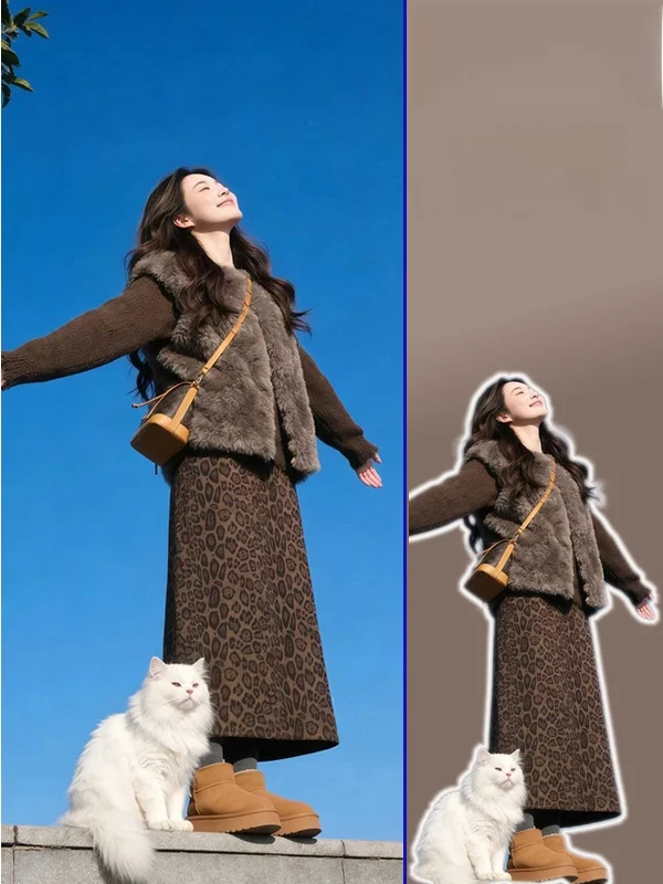 

plus Size Warm Furry Vest High Waist Leopard Print Knitted Top Two Piece Set Lazy Sle Women's Faion Winter Outfit