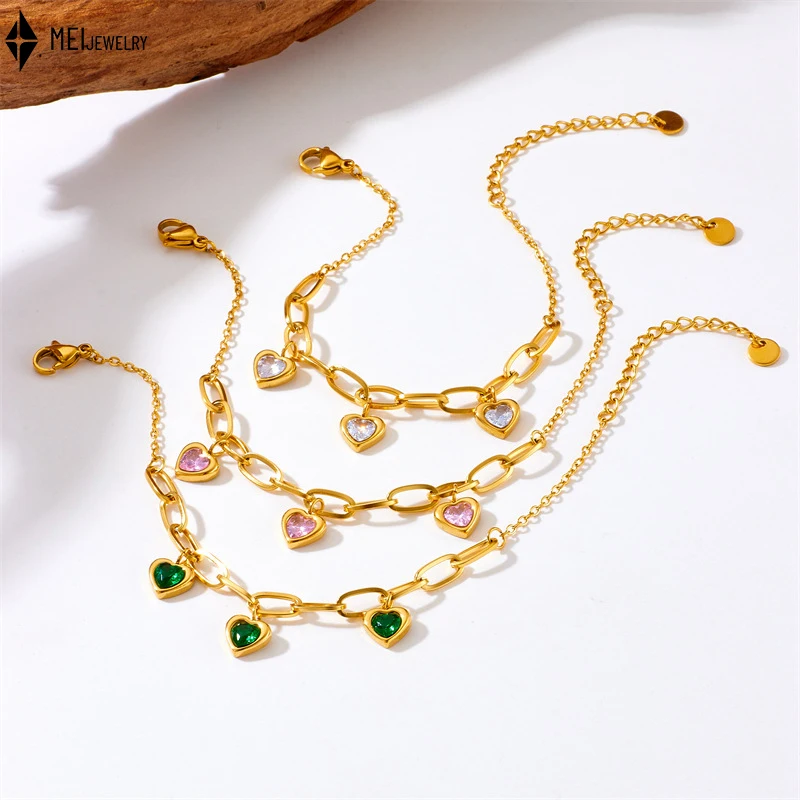 

Нишевый ретро универсальный модный красочный драгоценный камень любовь кулон браслет-цепочка из нержавеющей стали