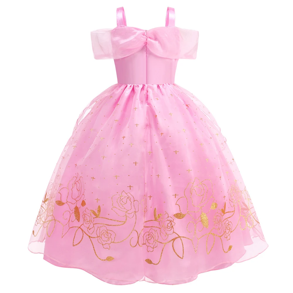 Aurora Costume Dress for Girls Halloween Costumes Carnival Party Sleeping Beauty Pink Floral Princess Costume Kids Birthday Gift