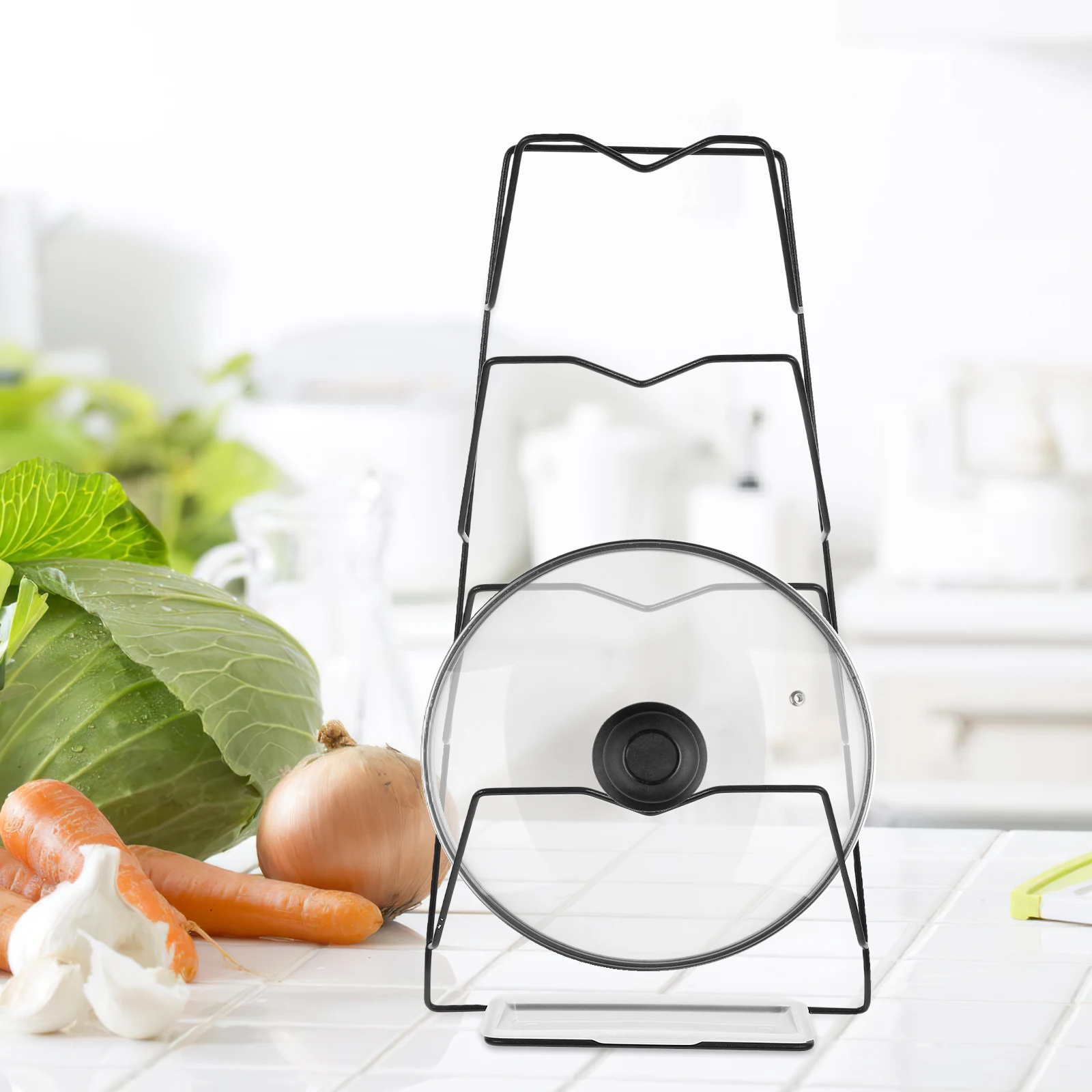 

1 Set Wall-Mounted Pot Lid Rack Household Storage Organizer Sturdy Iron Wear-Resistant Kitchen Accessory Convenient Lid Hanger