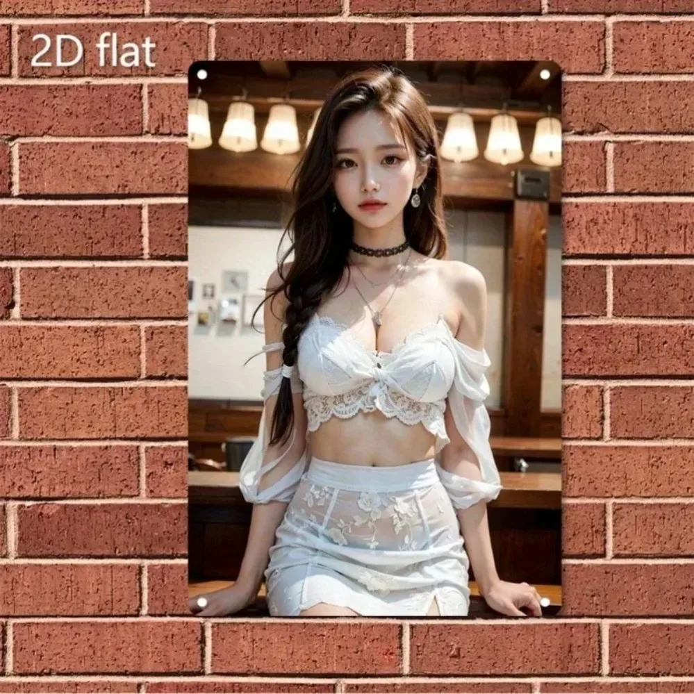 Brewing Romance Vintage Metal Wall Art，Korean Drama Inspired，White Lace Female Character Sign，Home Decor Gift