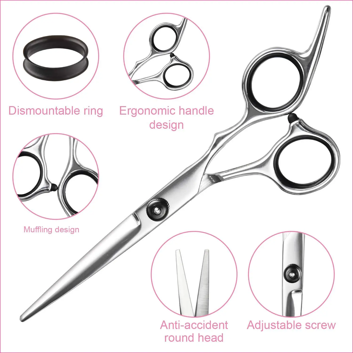 Professional Hair Cutting Scissors Kit with Thinning Shears, Razor Comb, and Leather Case for Men Women Pet - 7 Pcs