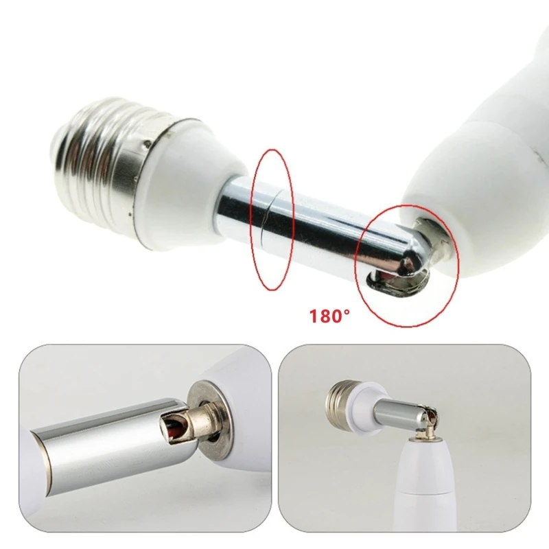 573A E26/E27 to E26/E27 Socket Extender 180 Degree Bendable Light Fixture Adapter for LED, Incandescent, Fan, and Camera