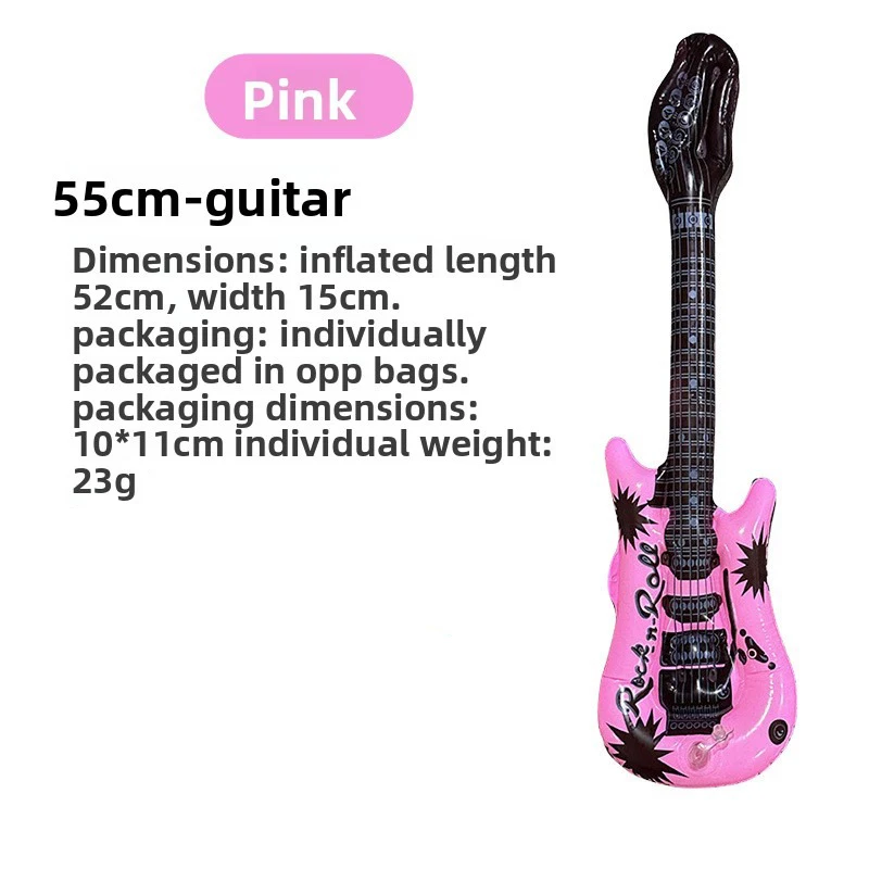 GOODS+GADGETS® Guitare Gonflable Rockstar 100 cm - Air Guitar de Fête | 6 couleurs vives, trous pour sangle, gonflage bouche - accessoire déguisement