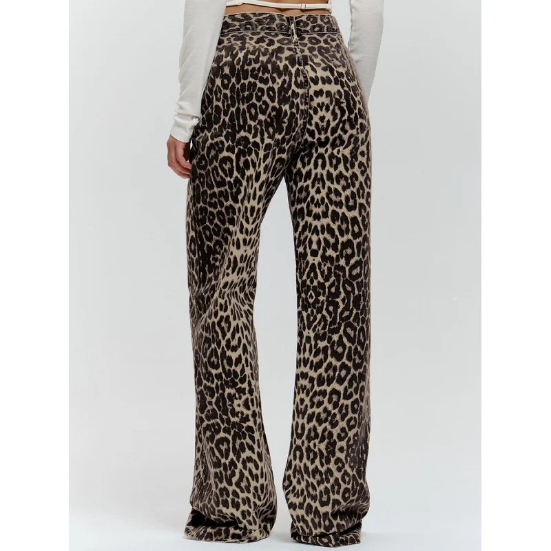 2024 estate retrò Street Style pantaloni larghi a vita bassa con stampa leopardata pantaloni larghi in cotone versatili pantaloni Casual Wome all'ingrosso