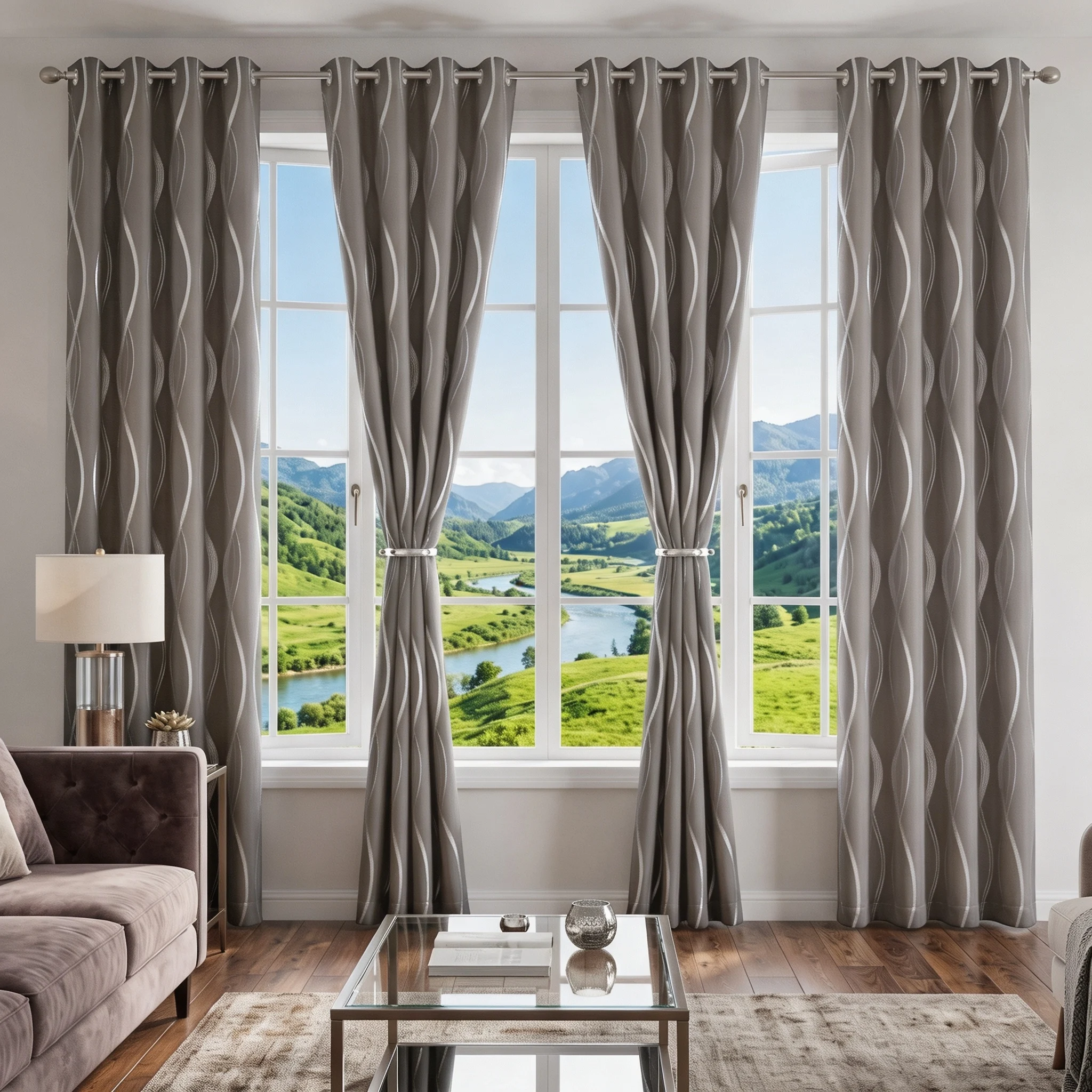 4 Panels Silver Foil Pattern Blackout Window Curtains, Heavy Duty 100% Light Shielding Drapes, Black Waterproof Coating on Back, Energy Saving Window Decor for Home Indoor & Outdoor Use