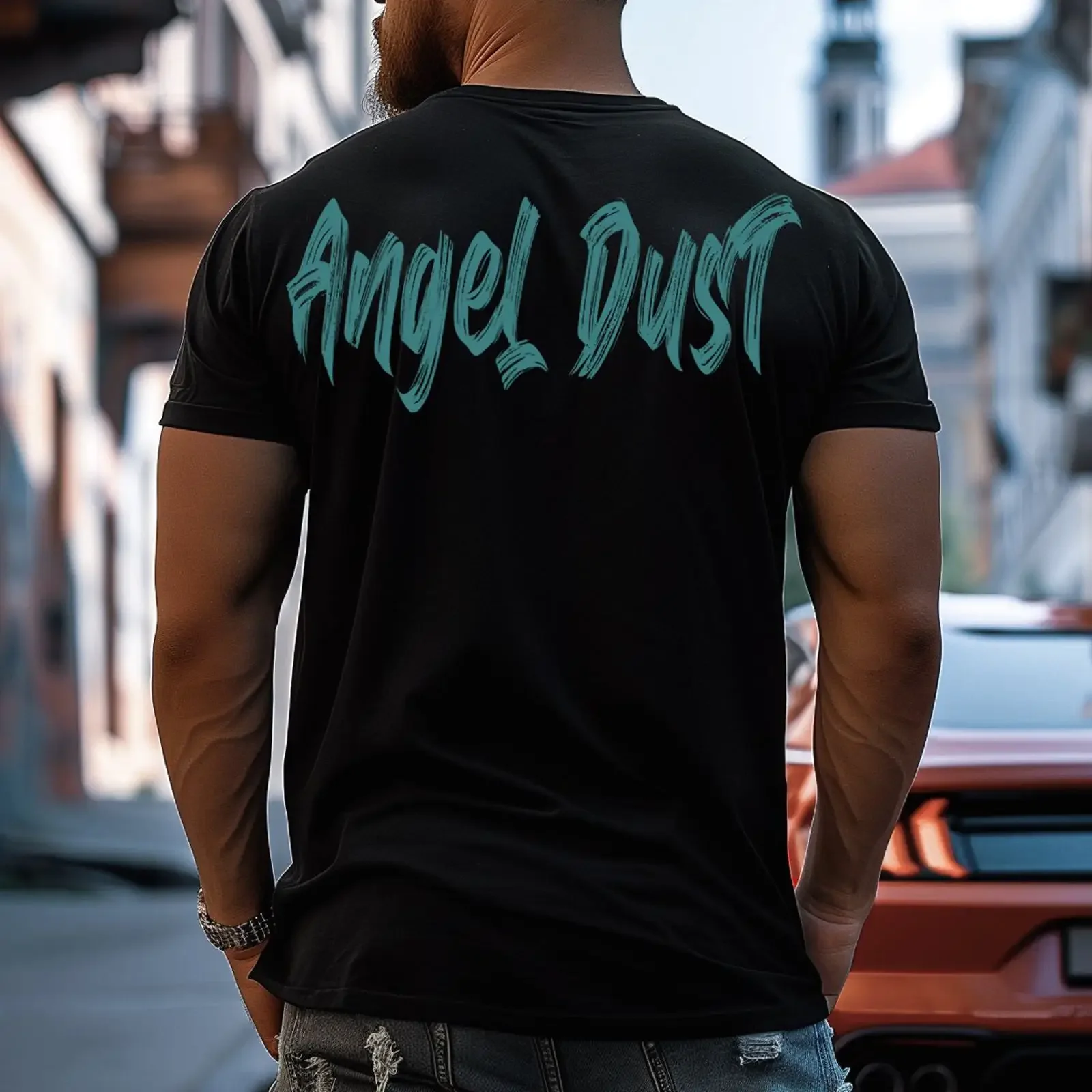 Angel Dust Herren T Shirt Rundhals kurzarm Logo Patch schwarz türkis AD 1001 Neu vintage Washed Unisex Casual Breathable