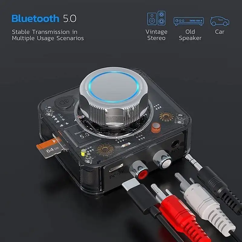 Bluetooth 5.0 Receiver 3D Stereo TF Card RCA 3.5mm AUX Jack Wireless Adapter For Speaker Amplifier Car Audio Transmitter Auto ON