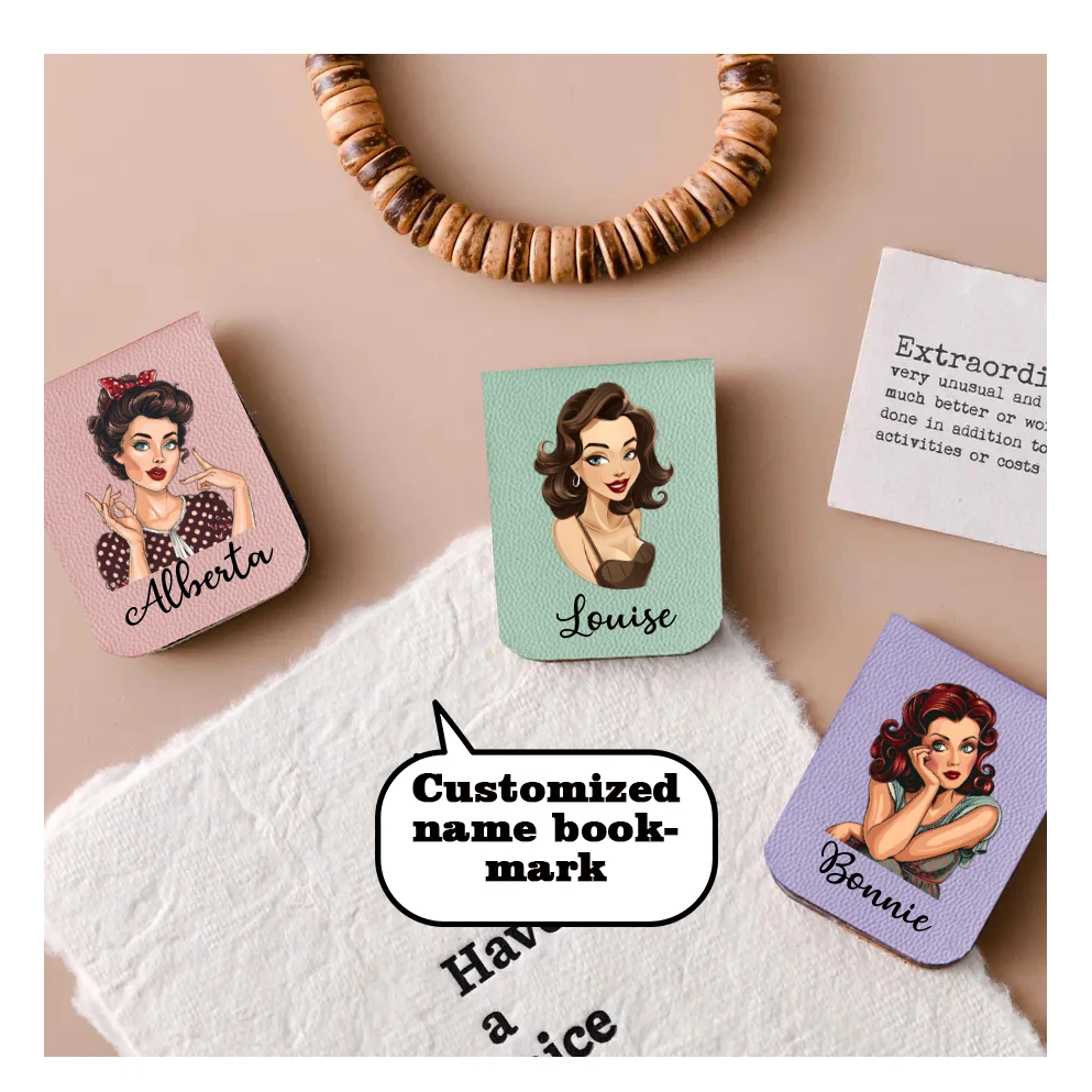 Marcapáginas con nombre para niñas bonitas, marcapáginas de cuero personalizado para chicas bonitas, marcapáginas magnético personalizado, regalo de cumpleaños para amantes de los libros, 1 ud.