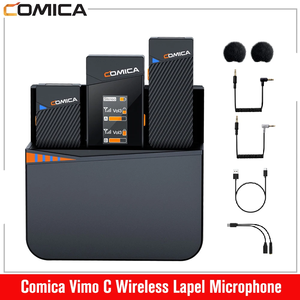 

Wireless Lapel Microphone Comica Vimo C 2.4G Mini Mic with Charging Box for Smartphone Camera Podcast Interview YouTube Facebook