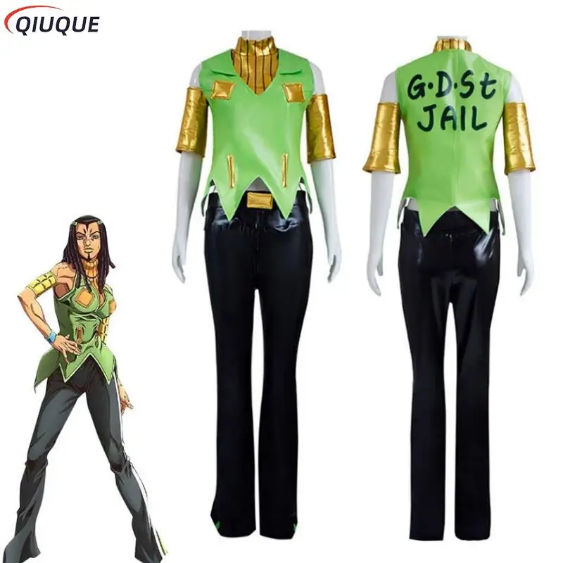 

Ermes Costello Cosplay Costume Wig JoJo's Bizzare Adventure Women Leather Uniform Halloween Carnival Outfits