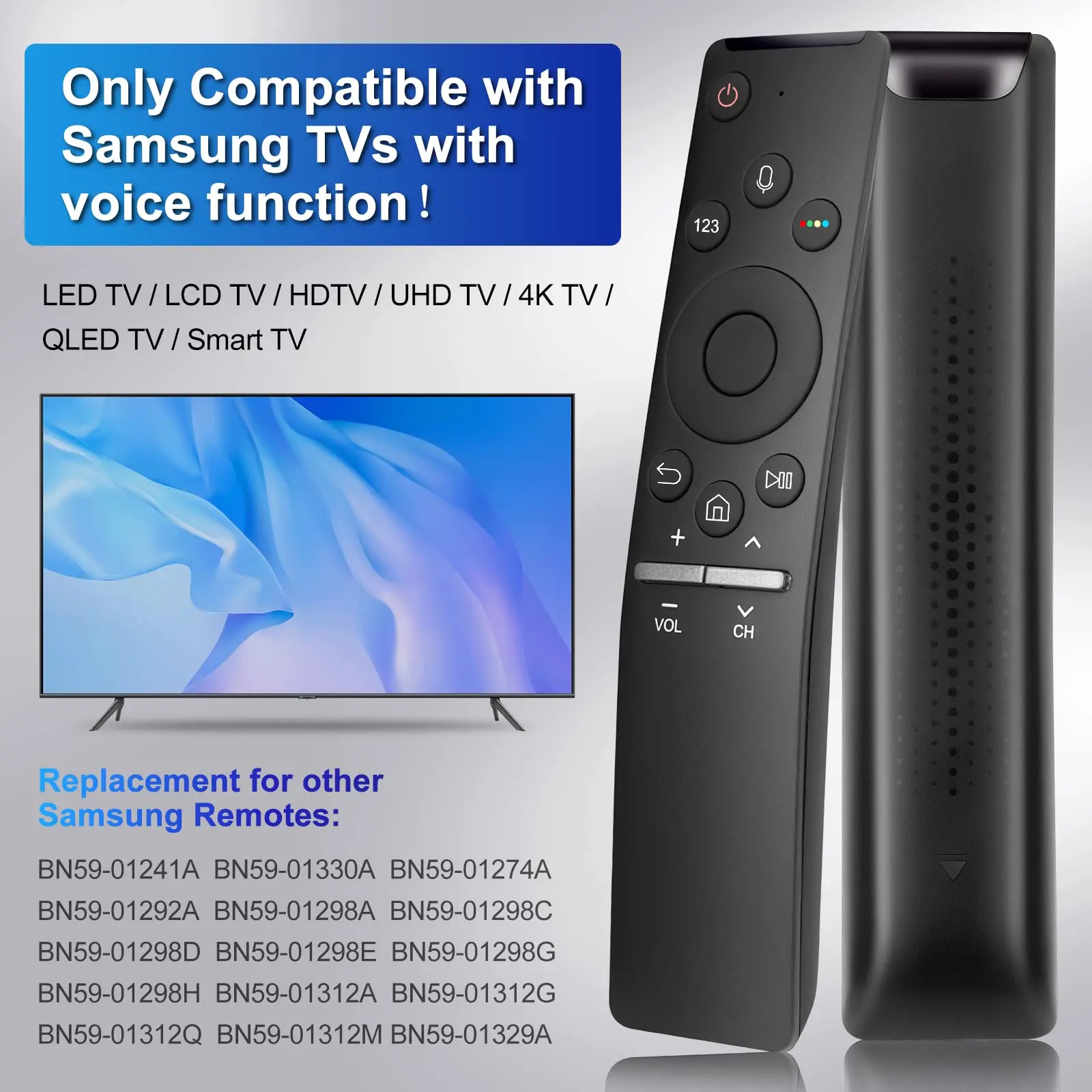 YP BN59-01298C Universal Voice Remote Control for Samsung Smart TV LED QLED 4K 8K Crystal UHD HDR Curved Remote Controler