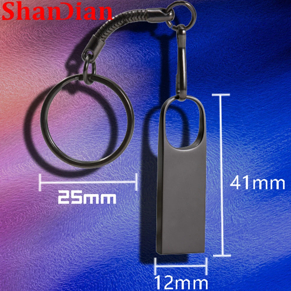 محرك فلاش USB معدني أسود-هندي مع سلسلة مفاتيح مجانية ، عصا ذاكرة ، محرك قلم ، هدية أعمال ، 64 جيجابايت ، 32 جيجابايت ، 16 جيجابايت ، سعة حقيقية