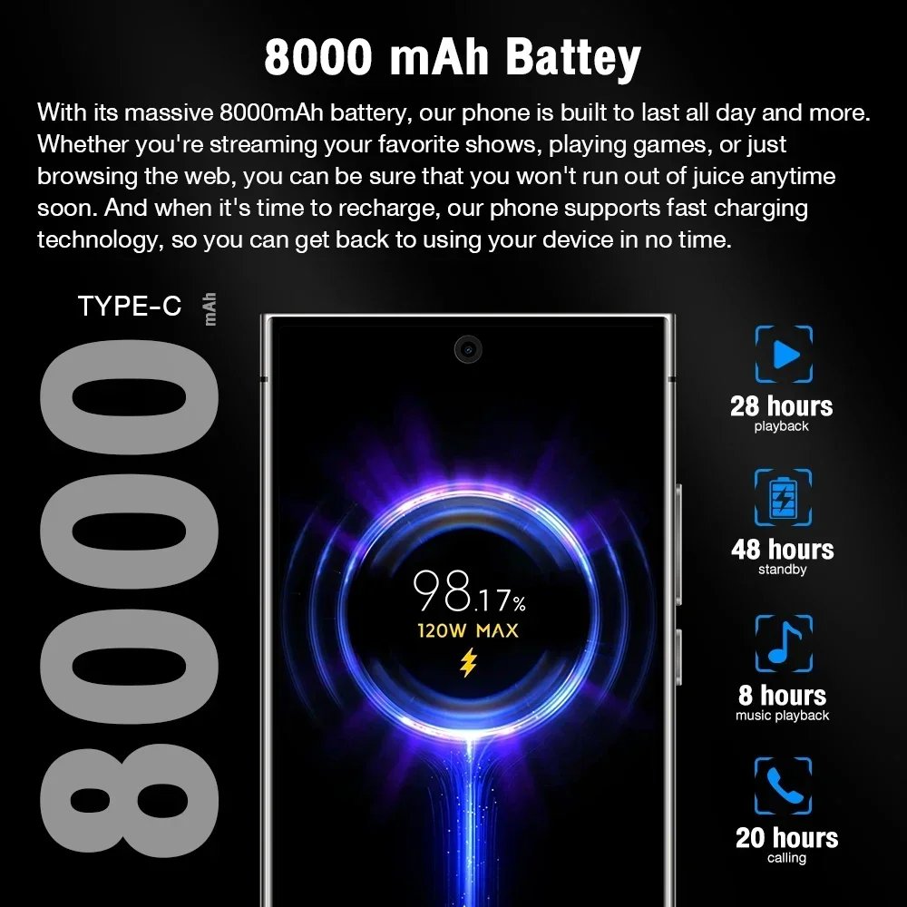 2025 New Global Version S24 Ultra 5G Smart Original Phone 7.3 Inch HD Screen 8000mAh 108MP Camera Android Dual SIM Unlock Phone