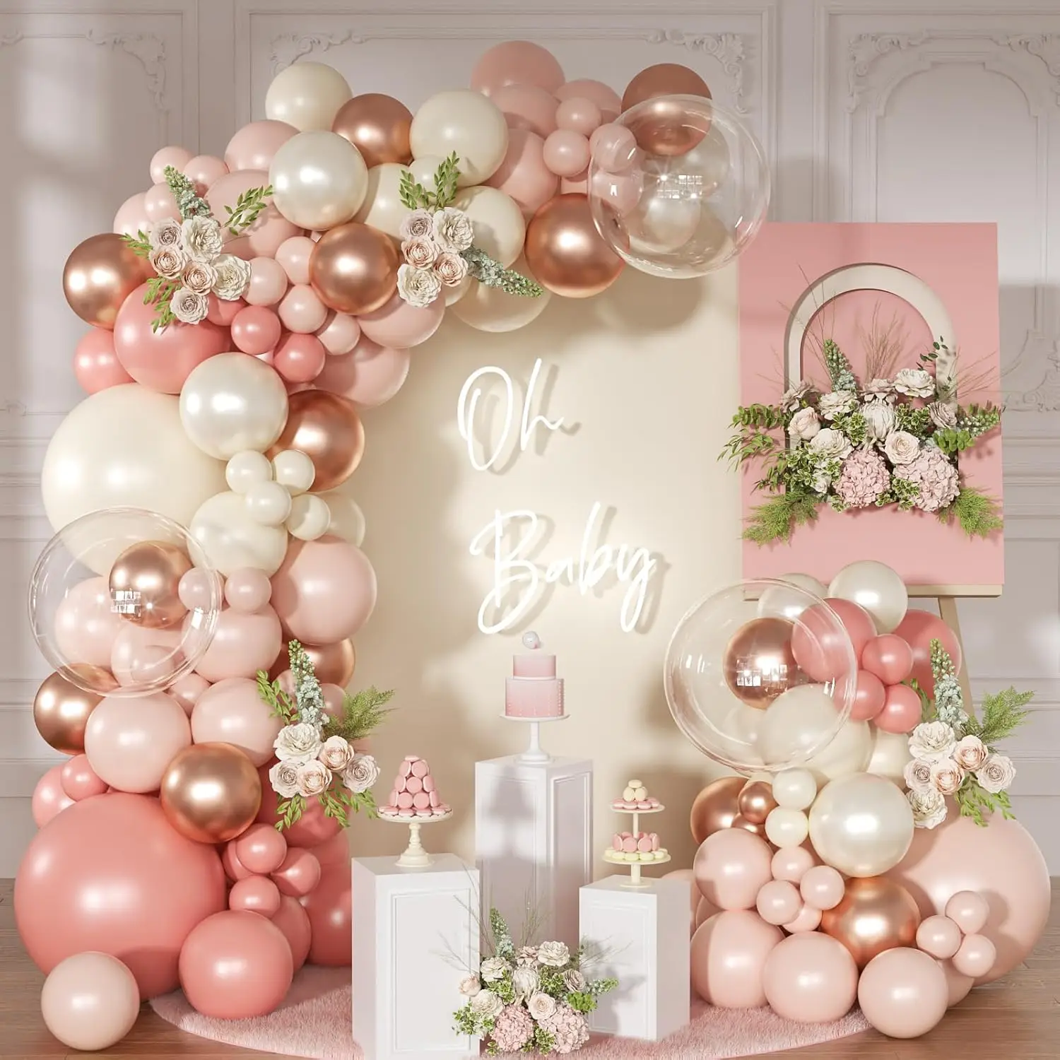 126 peças kit de arco azul e branco empoeirado inclui balões macaron para o dia dos namorados, casamento, aniversário, chá de bebê, noiva