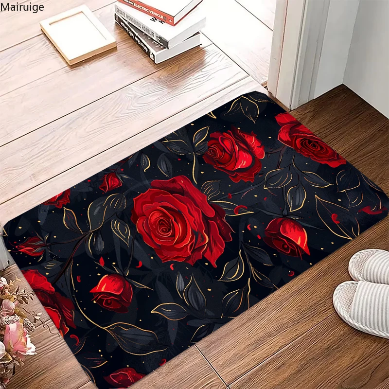 Home Decor Entrance Door Mat Flower Rose Peony Pastoral anti-slip Carpet Living Room Rugs Furry Mat Carpet Bedroom Decoration