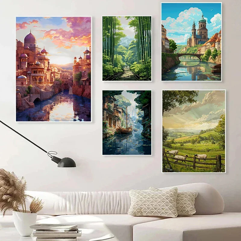 1pc frameless Canvas Painting  Japan Anime Tokyo Streets City Landscape Cherry Blossom Cartoon Poster Canvas Paintings Wall Art