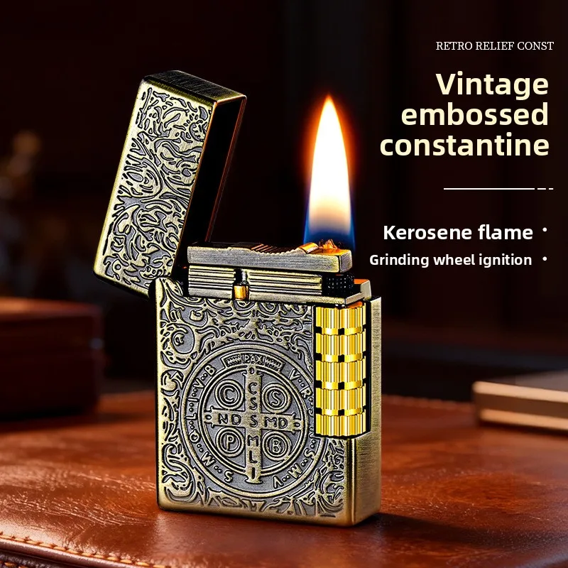 New Fuel Lighter with Metal Grinding Wheel, Side Sliding Relief, Open Flame Cigarette Lighter, Retro High-end Gift for Boyfriend