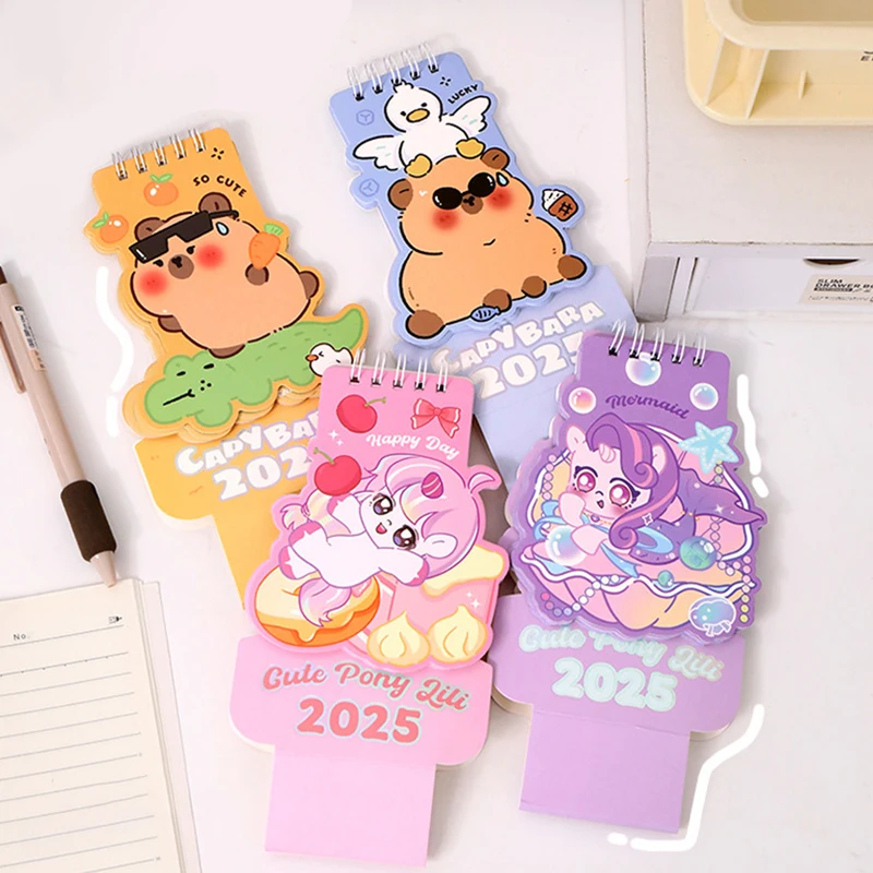 Миниатюрный Настольный календарь капибара с мультипликационным рисунком, милый календарь, ежедневник, настольный планировщик, органайзер для расписания на год, украшение для рабочего стола