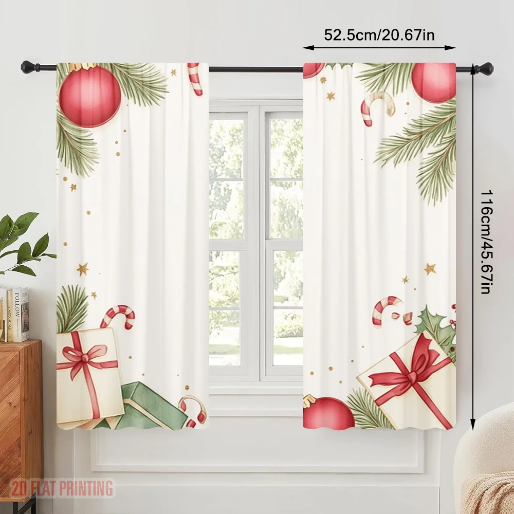 2pcs,2D plane printing Light Filtering Curtains Christmas Ornaments Festive Gifts Festive (3) 100% Polyester (without rod) All
