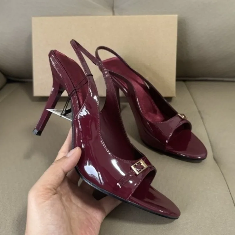 Peep Toe Retro Style Women Sandals Patent Leather Buckle Belt Designer Super High Heels Ladies Stiletto Party Summer Shoes