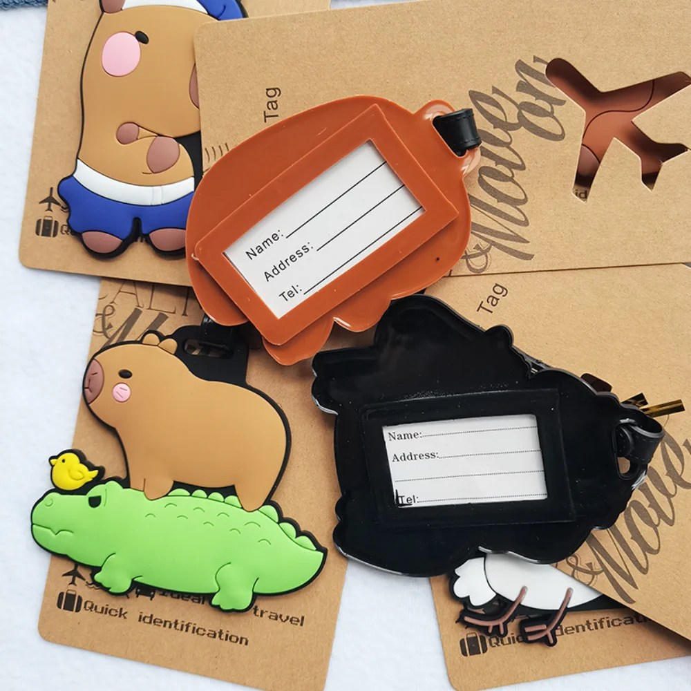 

Капибара, багажная этикетка, мультяшное изображение, забавная багажная бирка, держатель для удостоверения личности, адреса, портативные дорожные аксессуары для багажа