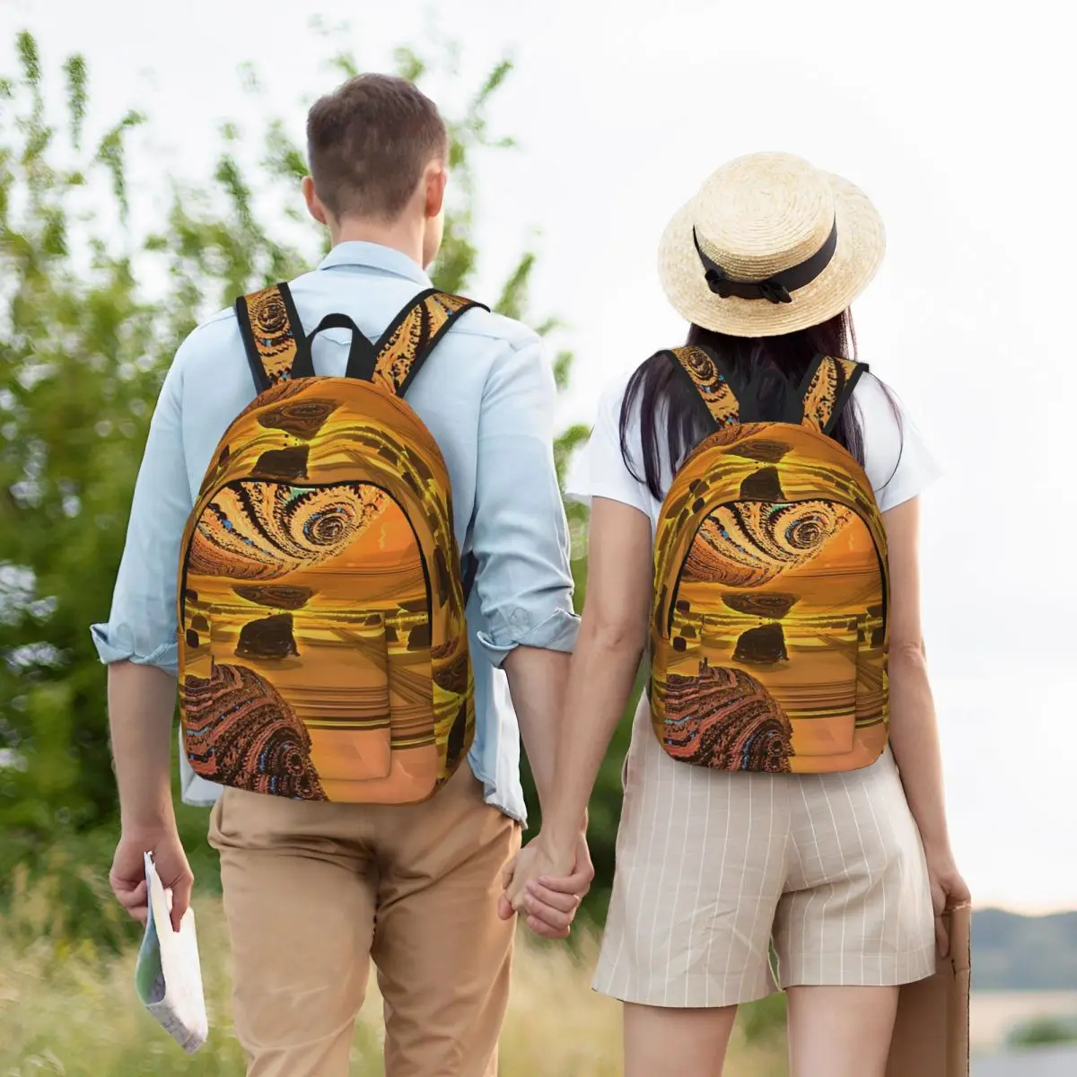 Infinite Temple Rooms Fractal Landscapes Student Backpack School Bag Hiking Travel Daypack Fashion Bookbag Shoulder Bags